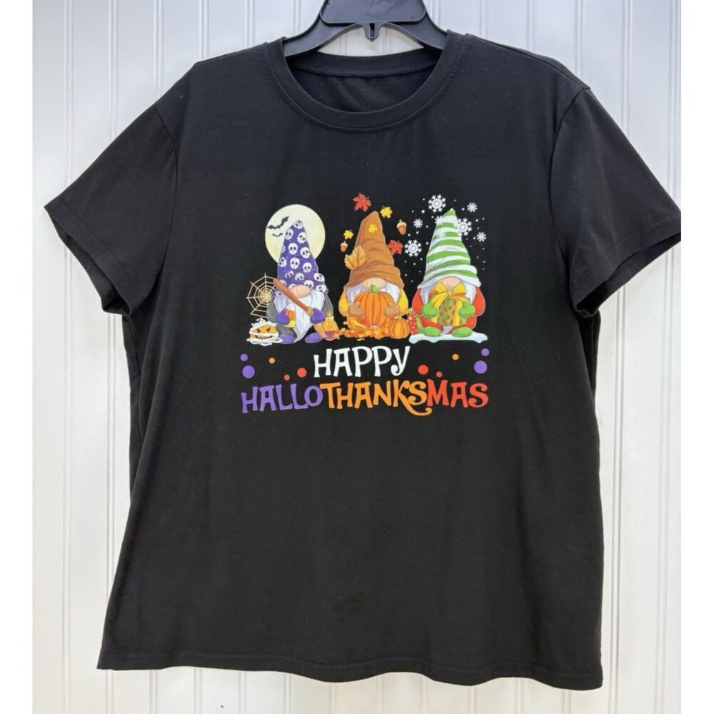 Happy HalloThanksMas T-shirt Halloween Thanksgiving Christmas Tee Women's 2X